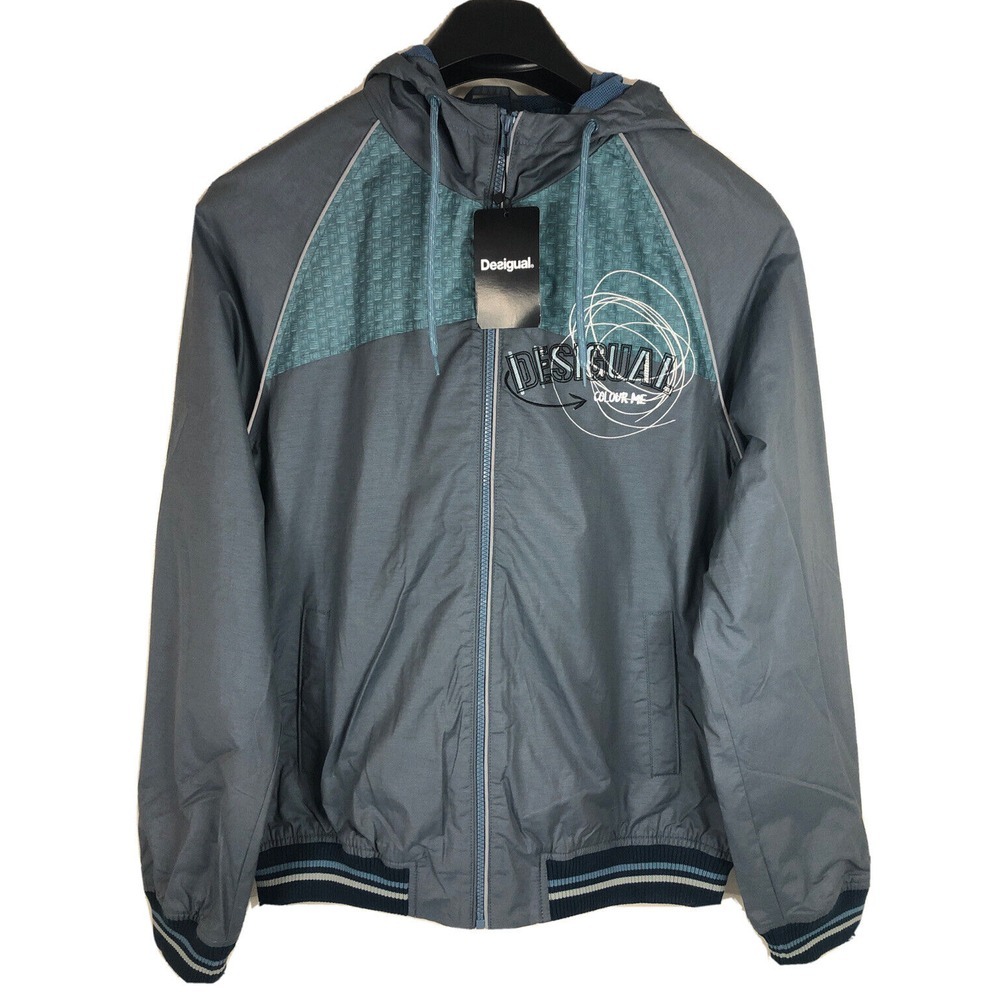 Desigual Colour Me Full Zip Jacket w/ Hood Men's LARGE NWT - Gray Green‎